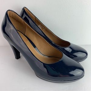 Clarks Navy Blue Patent Leather Pumps Heels